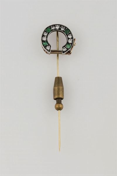 Spilla da Cravatta con Smeraldi e Diamanti