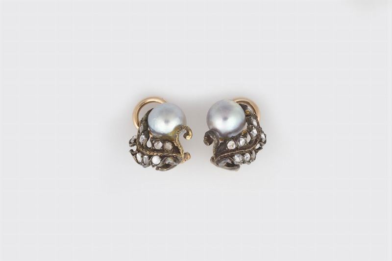 Pair of pearl and rose-cut diamond earrings. Signed Mario Buccellati. Fitted case  - Auction Fine Jewels - Cambi Casa d'Aste