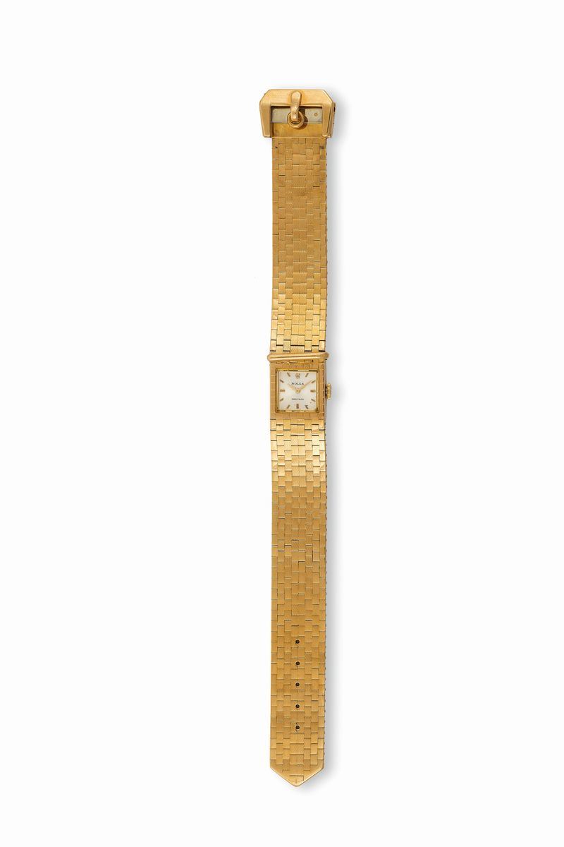 ROLEX,  Precision , BELT, Ref. 8209. Orologio da polso, da donna in oro, con bracciale a forma di cintura in oro. Realizzato nel 1950 circa. Accompagnato dalla scatola originale  - Asta Orologi da polso e da tasca - Cambi Casa d'Aste