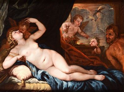 Luca Giordano (napoli 1634-1705), Cerchia Divenere con Amorini e Satiro