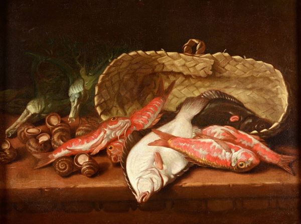 Nicola Levoli (1728-1801) Natura morta con pesci, lumache e finocchi