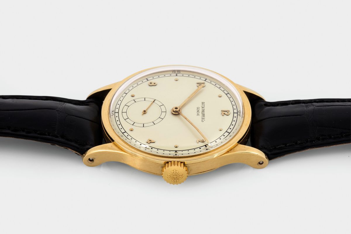 Patek Philippe, Geneve, Ref. 570. Raro, Orologio da Polso, in Oro Giallo 18k. Accompagnato Dall'e...