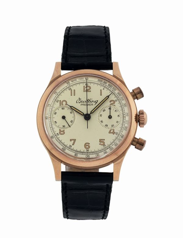 Breitling, Genève, Premier, cassa No. 639487, Ref. 790. Raro, orologio da polso, cronografo, in oro rosa 18K. Realizzato nel 1950 circa
