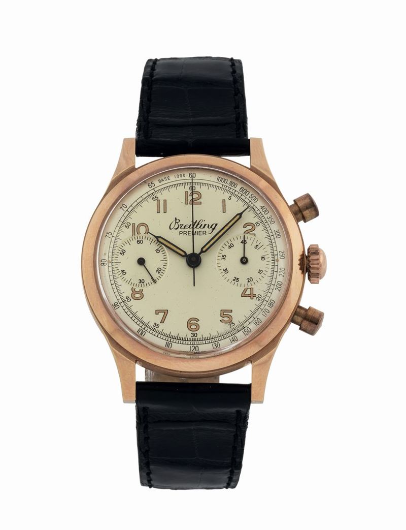 Breitling, Genève, Premier, cassa No. 639487, Ref. 790. Raro, orologio da polso, cronografo, in oro rosa 18K. Realizzato nel 1950 circa  - Asta Orologi da polso e da tasca - Cambi Casa d'Aste