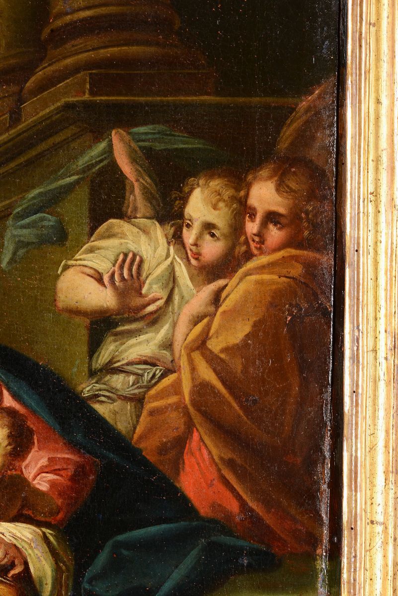 Scuola Genovese del XVII Secolomadonna con Bambino, Angeli e Figura di Adorante