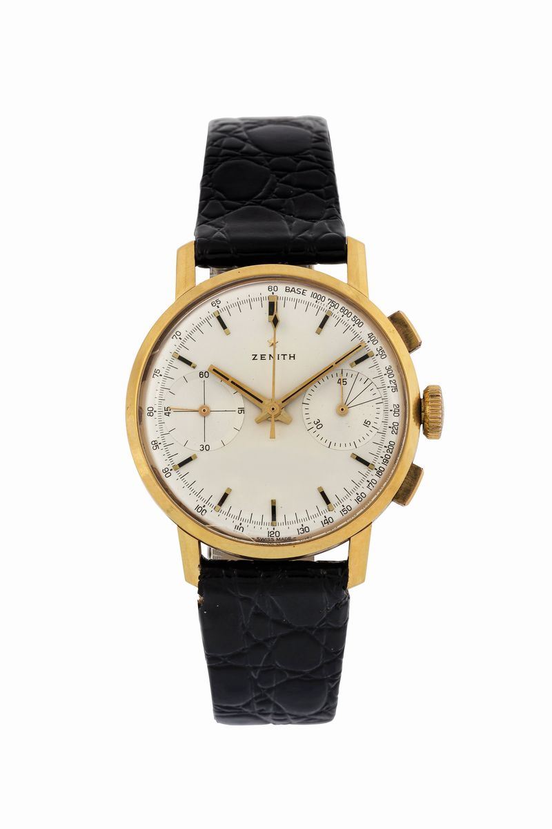 Zenith. Zenith, case No. 383D739. Orologio da polso, cronografo in oro giallo 18K. Realizzato nel 1960 circa  - Auction Watches and pocket watches - Cambi Casa d'Aste