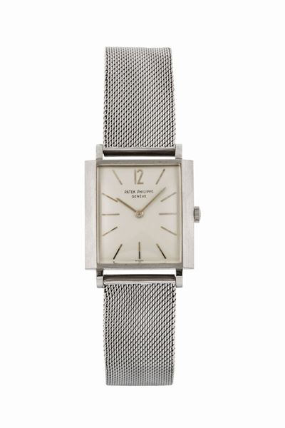 Patek Philippe & Cie, Geneve, Ref. 3405. Orologio da Polso, in Oro Bianco 18k, di Forma Rettangol...