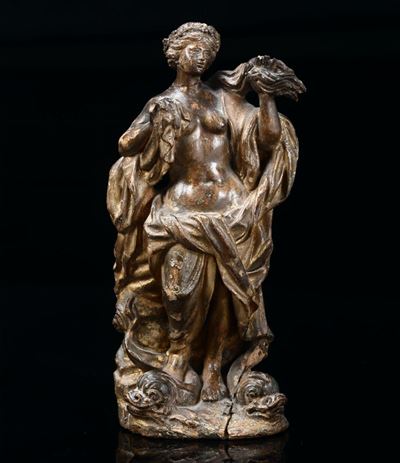 Nereide in Terracotta con Lumeggiature in Oro. Plasticatore Francese o Fiammingo del XVII Secolo