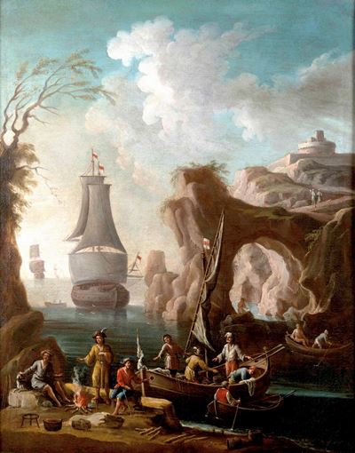 Francesco Antoniani (?-1775)paesaggi Costieri con Imbarcazioni
