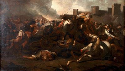 Marzio Masturzo (attivo a Napoli nel 1670)scontro tra Cavalleria Cristiana e Turca