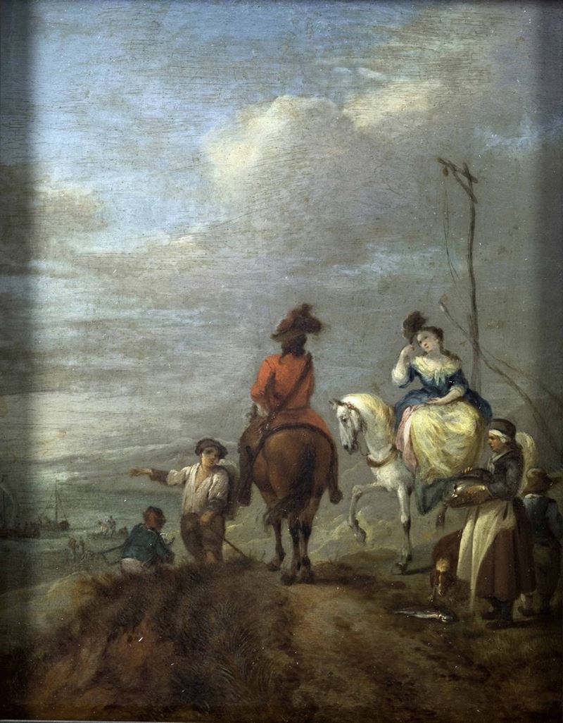 Karel van Valens (1683-1733), attribuito a Cavaliere e dama a cavallo  - Asta Dipinti Antichi - Cambi Casa d'Aste