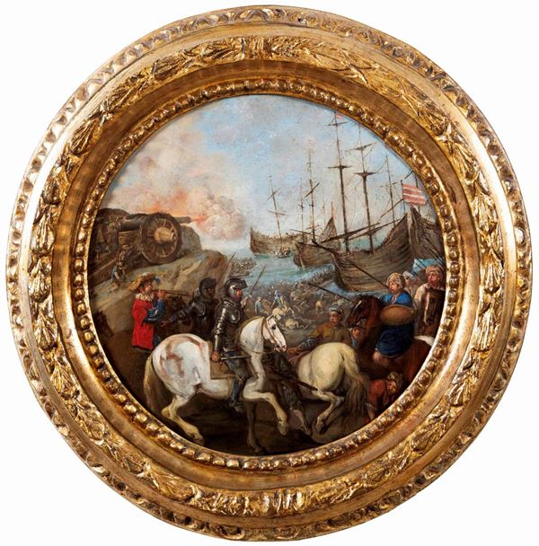 De Lione Andrea (Napoli 1610 - 1685) Battaglia con flotta