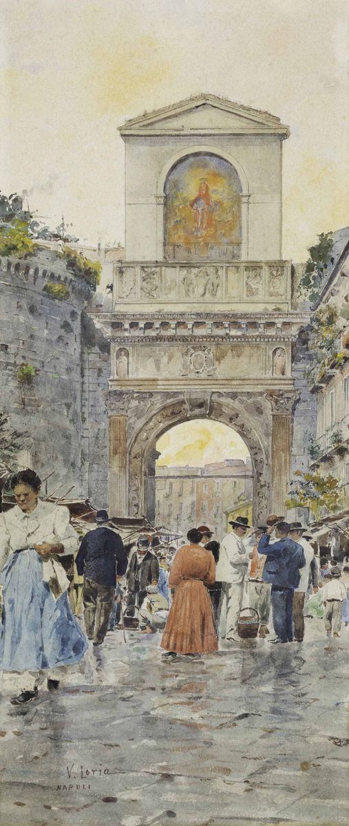 Vincenzo Loria (1849 - 1939) Porta Capuana a Napoli  - Asta Dipinti del XIX e XX secolo - Cambi Casa d'Aste