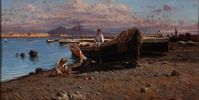 Giuseppe Laezza (1835-1905)barche e Pescatori