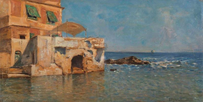 Eduardo Monteforte (1849-1932) Veduta costiera  - Asta Dipinti del XIX e XX secolo - Cambi Casa d'Aste