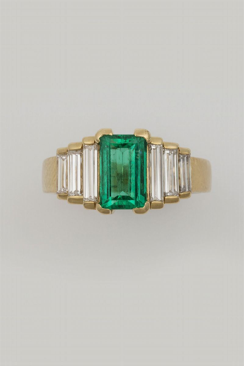 Anello con smeraldo di ct 2,35 circa e diamanti a contorno  - Asta Fine Jewels - Cambi Casa d'Aste