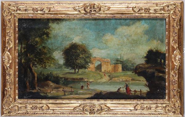 Scuola del XVIII-XIX secolo Paesaggi con figure e architetture