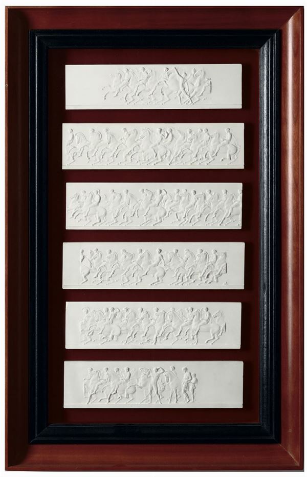 Otto cornici contenenti calchi in gesso riproducenti fregi del Partenone, XIX-XX secolo