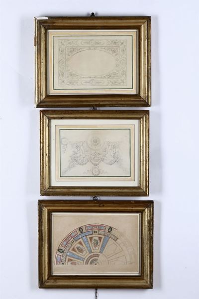 Tre Disegni con Decori Murali, XIX Secolo