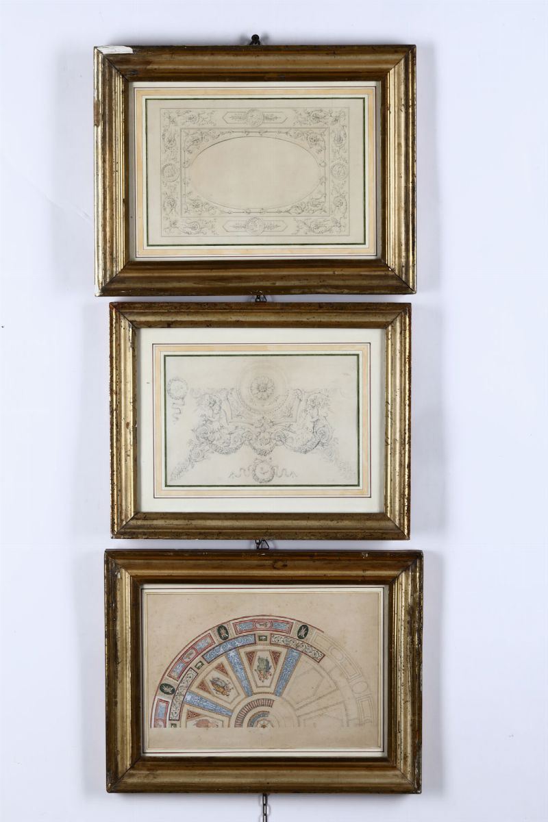 Tre disegni con decori murali, XIX secolo  - Auction Paintings of the 19th-20th century - Timed Auction - Cambi Casa d'Aste