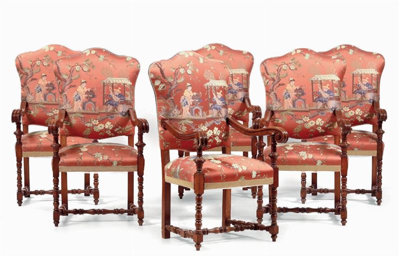 Sei poltrone a rocchetto in stile, XIX secolo  - Auction Fine Art - Cambi Casa d'Aste
