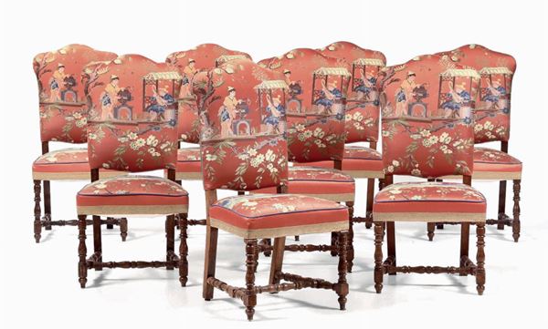 Otto sedie a rocchetto in stile, XIX secolo