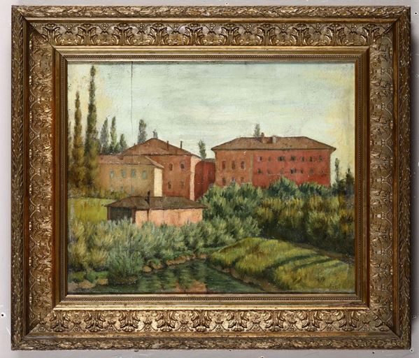Anonimo del XIX secolo Paesaggio con borgo