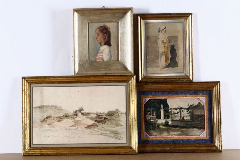 Insieme di quattro acquerelli, XX secolo  - Asta Dipinti del XIX-XX Secolo - Asta a Tempo - Cambi Casa d'Aste