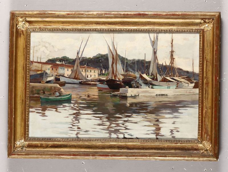 Anonimo del XX secolo Barche nel porticciolo  - Auction Paintings - Cambi Casa d'Aste
