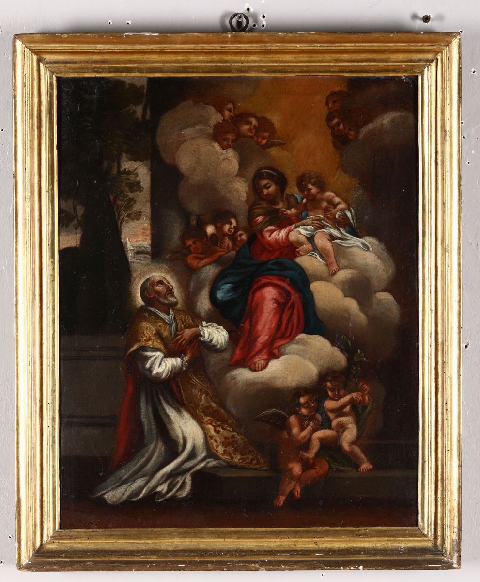 Pietro da Cortona (cortona 1596 - Roma 1669), Copia Damadonna con Bambino e Santo Orante