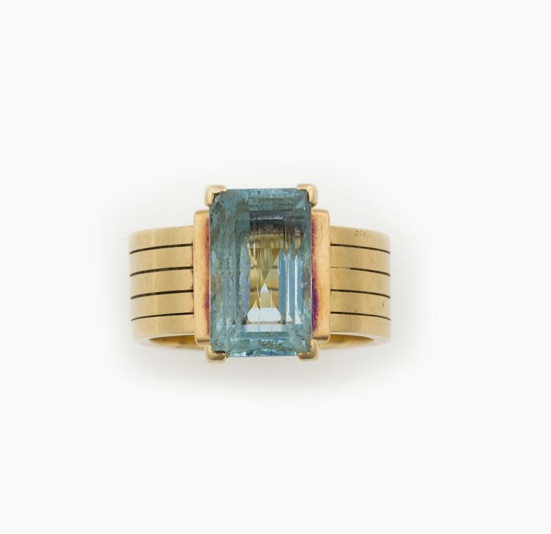 Aquamarine and gold ring  - Auction Jewels Timed Auction - Cambi Casa d'Aste