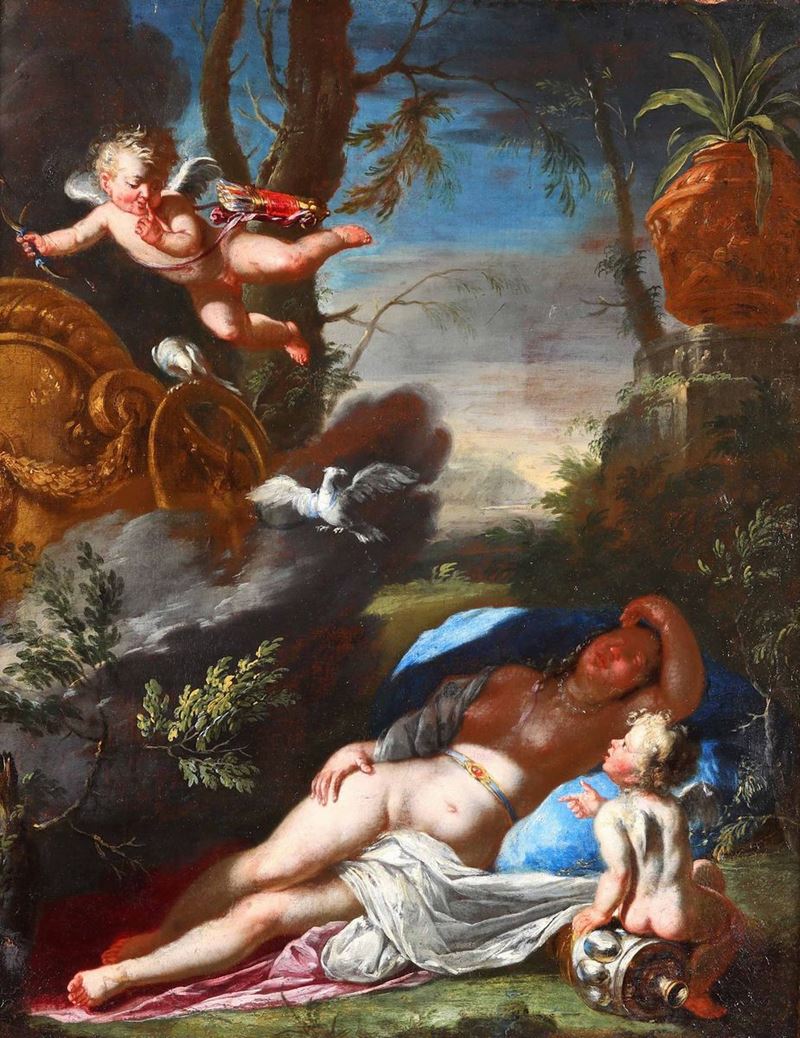 Scuola veneta del XVIII secolo Venere e Cupido  - Asta Dipinti Antichi - Cambi Casa d'Aste