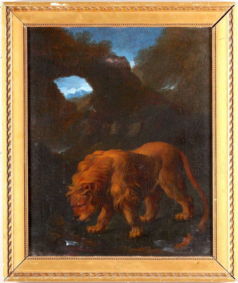 Scuola italiana del XVII secolo Leone alla fonte  - Auction Old Master Paintings - Cambi Casa d'Aste