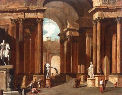Marco Ricci (1676-1730)capriccio Architettonico con Figure