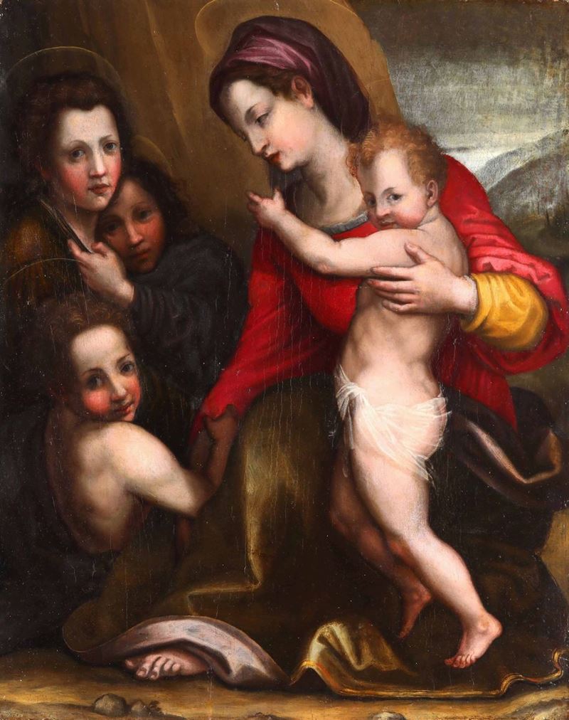 Andrea del Sarto (1486-1530), copia da Madonna con Bambino, San Giovannino e santi  - Asta Dipinti Antichi - Cambi Casa d'Aste