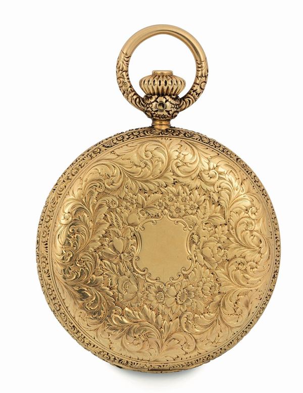 VACHERON&CONSTANTIN, Geneve, movimento No. 312274. Orologio da tasca, in oro giallo 18K con motivo di decorazione foliage. Realizzato nel 1930 circa