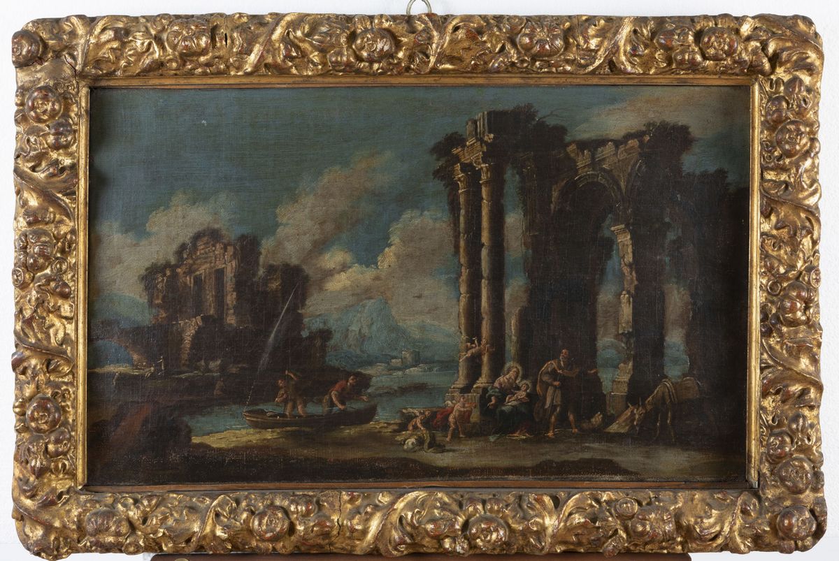 Scuola Napoletana del XVIII Secolosacra Famiglia su Sfondo di Rovine