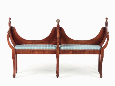 Panchetta Carlo X a Due Posti in Legno Lastronato, XIX Secolo