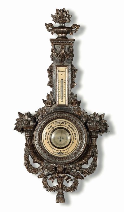 Barometro da Parete in Legno Intagliato, Francia XIX Secolo
