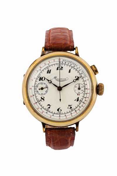 Minerva, Cassa No. 329529. Orologio da Polso, Cronografo Monopusante Laminato Oro, Oversize con S...