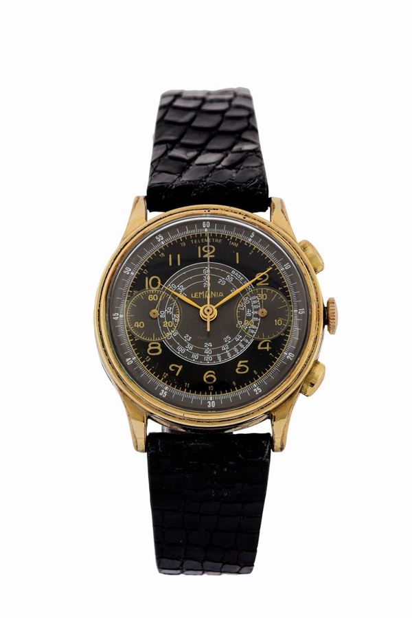 LEMANIA, cassa No. 38537. orologio da polso, placcato oro, cronografo. Realizzato nel 1940 circa