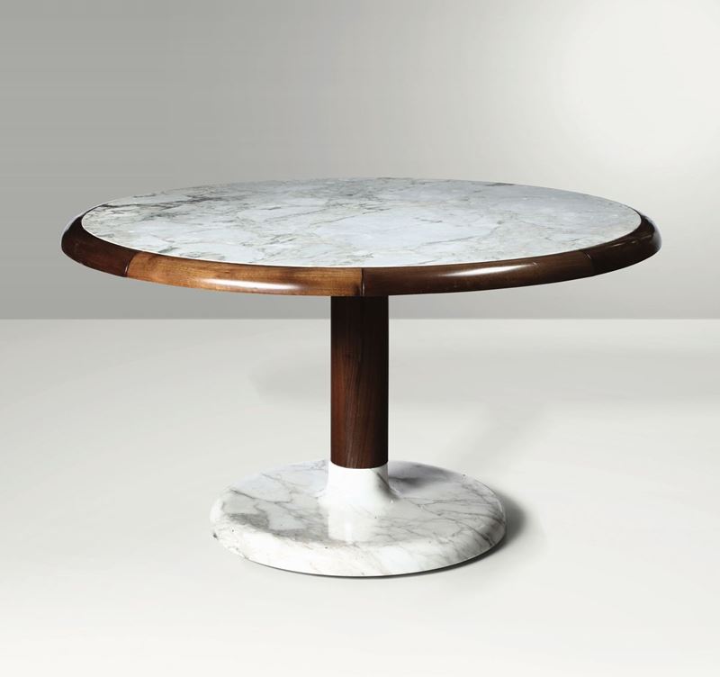 Tavolo con struttura in legno e piano e sostegno in marmo di Carrara.  - Asta Design - Cambi Casa d'Aste