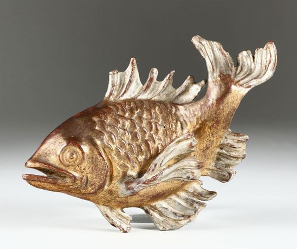 Pesce in legno scolpito e dorato, XIX-XX seoclo