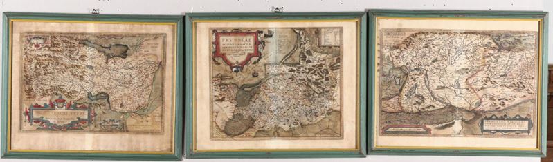 Abraham Ortelius Tre carte dall'Atlante del 1590-97, in coloritura coeva.  - Asta Vedute, Carte e Libri Rari - Cambi Casa d'Aste