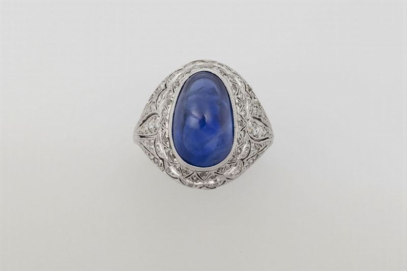 Sri Lankan sapphire and platinum ring  - Auction Fine Jewels - Cambi Casa d'Aste