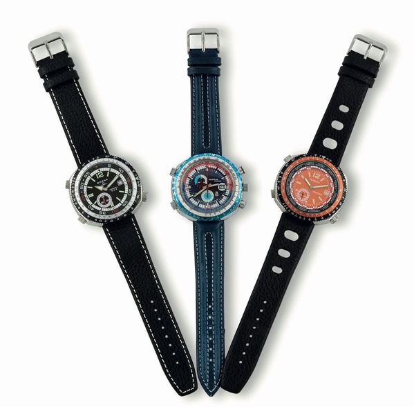SET of 3 Diver's wristwatch. Made circa 1970 Set di 3 orologi Diver, in acciaio. Realizzati nel 1970 circa