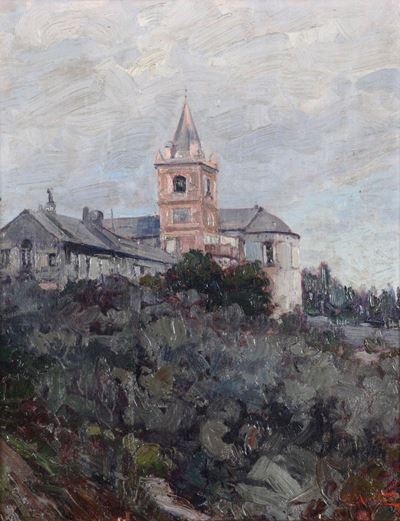 Ettore Morteo (1874 - 1939)veduta con la Chiesa di Sturla, 1925
