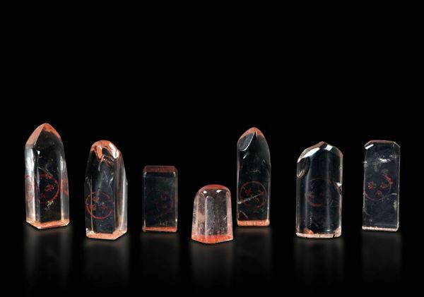 Sette sigilli in cristallo di rocca, Cina, fine XIX secolo