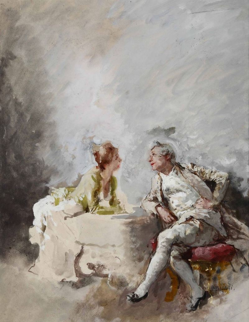 Mosè Bianchi (1840-1904) Scena galante  - Asta Dipinti del XIX e XX secolo - Cambi Casa d'Aste