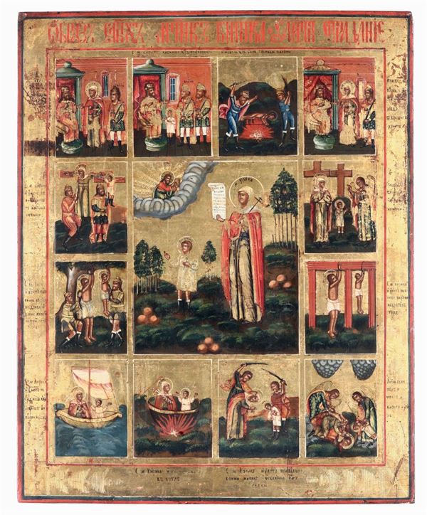 Icona raffigurante episodi della vita dei Santi martiri, Russia, XIX secolo